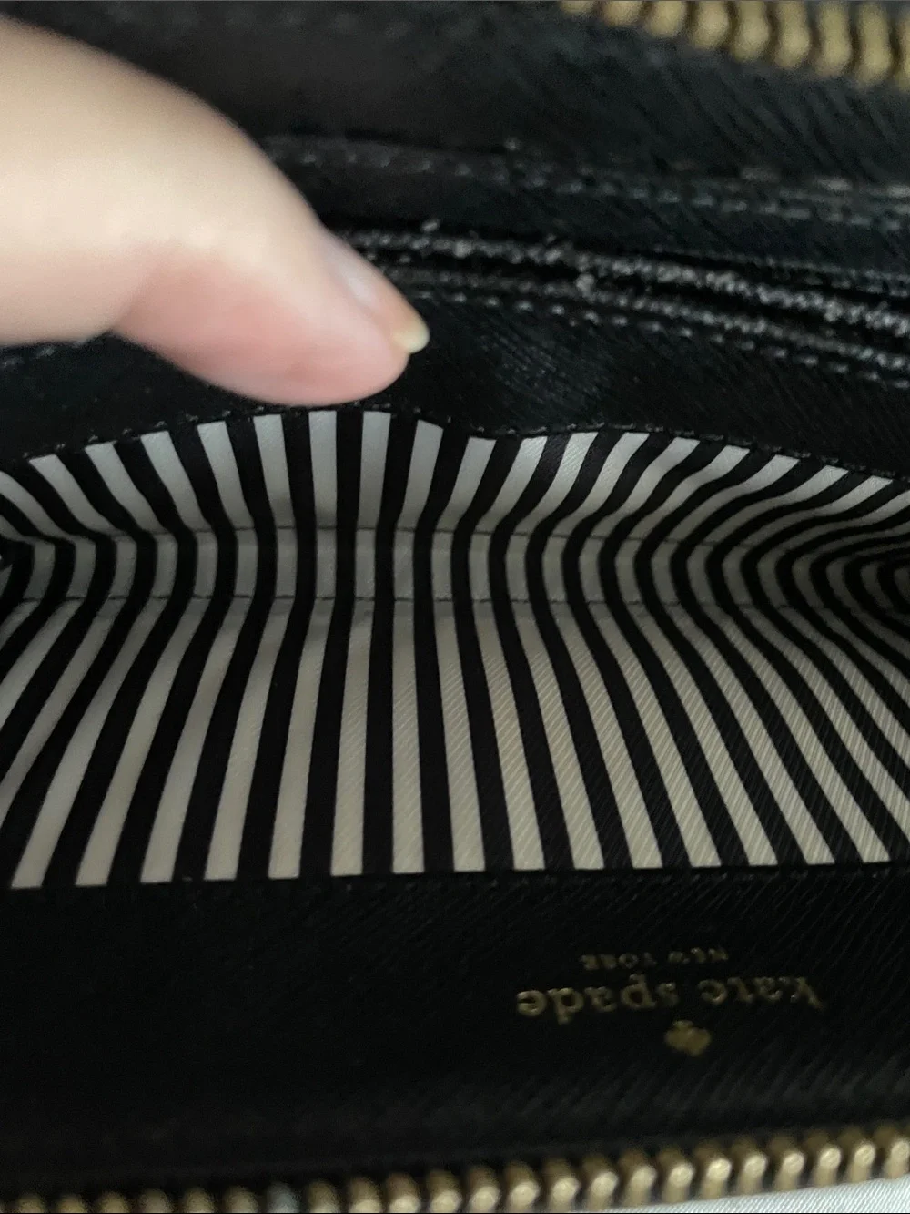kate spade Black Leather Zip Around Wallet with Gold Plaque